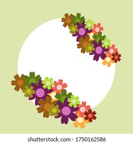 Un sencillo ramo de flores colorido sobre fondo de color. Marco con decoración. Tarjeta de boda, cumpleaños, vacaciones. Ilustración de fondo del vector.