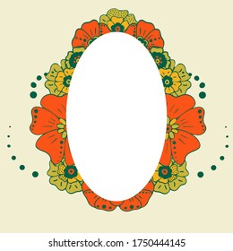 Colored simple flower bouquet on color background. Frame with decoration. Card for wedding, birthday, holiday. Vector backdrop illustration.