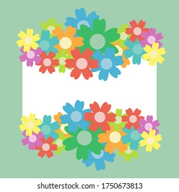 Colored simple flower bouquet on color background. Frame with decoration. Card for wedding, birthday, holiday. Vector backdrop illustration.