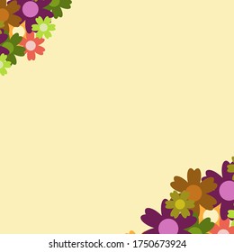 Colored simple flower bouquet on blue background. Frame with decoration. Card for wedding, birthday, holiday. Vector backdrop illustration.