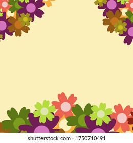 Colored simple flower bouquet on blue background. Frame with decoration. Card for wedding, birthday, holiday. Vector backdrop illustration.