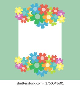 Colored simple flower bouquet on color background. Frame with decoration. Card for wedding, birthday, holiday. Vector backdrop illustration.