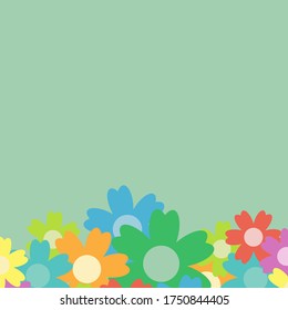 Colored simple flower bouquet on blue background. Frame with decoration. Card for wedding, birthday, holiday. Vector backdrop illustration.