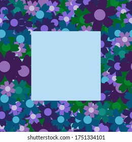 Colored simple flower bouquet on blue background. Frame with decoration. Card for wedding, birthday, holiday. Vector backdrop illustration.