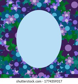 Colored simple flower bouquet on blue background. Frame with decoration. Card for wedding, birthday, holiday. Vector backdrop illustration.