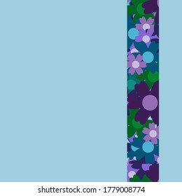 Colored simple flower bouquet on blue background. Frame with decoration. Card for wedding, birthday, holiday. Vector backdrop illustration.