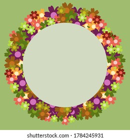 Un sencillo y colorido ramo de flores sobre fondo verde. Marco con decoración. Tarjeta de boda, cumpleaños, vacaciones. Ilustración de fondo del vector.