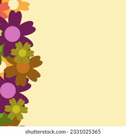 Colored simple flower bouquet on blue background. Frame with decoration. Card for wedding, birthday, holiday. Vector backdrop illustration.
