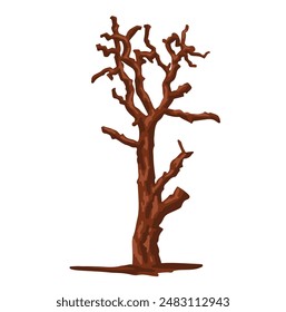 Colored simple illustration of a burnt dry damaged tree trunk.