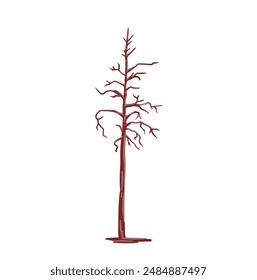 Colored simple illustration of burnt tree, spruce, pine