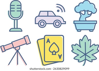 Colored Simple Line Hobby and Interest Icons
