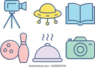 Colored Simple Line Hobby and Interest Icons