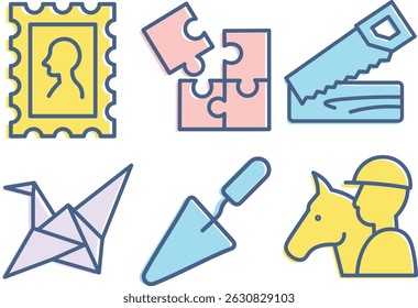 Colored Simple Line Hobby and Interest Icons