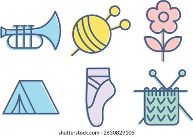 Colored Simple Line Hobby and Interest Icons