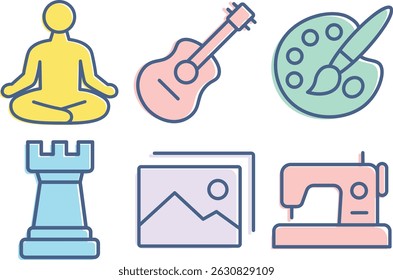 Colored Simple Line Hobby and Interest Icons
