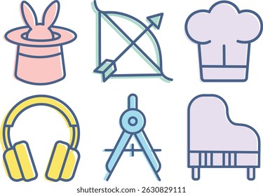 Colored Simple Line Hobby and Interest Icons