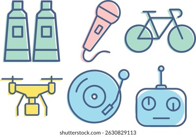 Colored Simple Line Hobby and Interest Icons