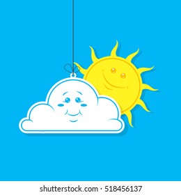 colored simple vector cartoon illustration of a flat white cloud and sun