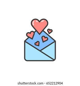 Colored simple vector flat art icon of letter with hearts