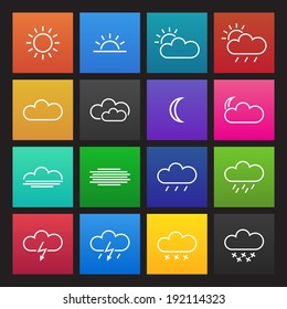 Colored simple weather icons, flat design, vector illustratin