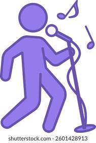 Colored Singing Icon. Vector Illustration. Man Singing Song. Microphone, Singer, and Musical Notes. Music Concept