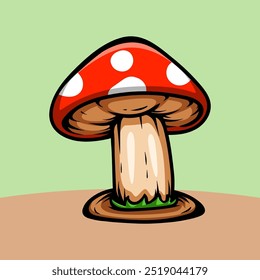 Colored single big mushroom isolated design vector vintage style hand draw