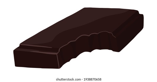Un único elemento de color de la barra de chocolate mordido. Ilustración del material vector dibujado a mano. Clásico de estilo realista aislado en blanco. Dibujo volumétrico para la tienda de caramelos, decoración de menú, diseño, pegatina, envoltura