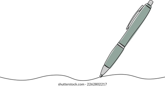 colored single line drawing of ballpoint pen, line art vector illustration