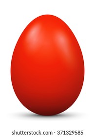 Colored Single Red Vector Easter Egg Close-Up - Isolated on White Background - Traditional Holiday Symbol and Decoration - Protein, Diet, Breakfast. Blank Surface.