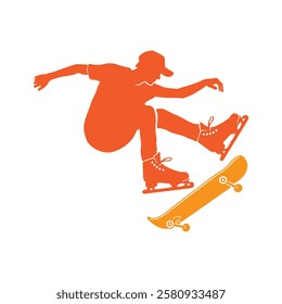 Colored skateboarding silhouette design for sports projects.