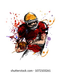 Colored sketch american football player. Vector illustration