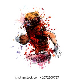 Colored sketch of an american football player. Vector illustration