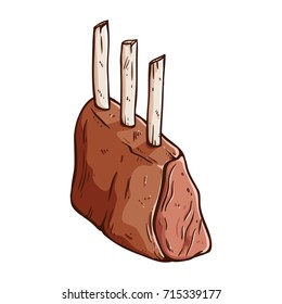 colored sketch or hand drawn of delicious meat steak on white background