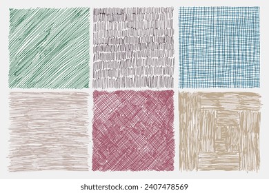 Esbozo coloreado. Pizarras de la línea de la garrapata del doodle de la pluma de la tiza garabato de la línea colorida grunge texturas abstractas hechas a mano. Guión vectorial, dibujo de la ilustración de la línea libre.