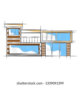 Colored sketch of a modern house building. Vector illustration design