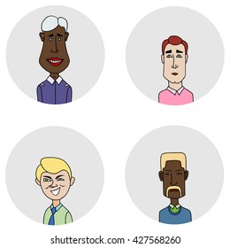 Colored Sketch people icons. Peoples hand-drawn round avatars isolated