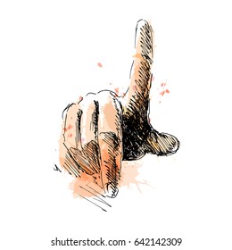 Colored sketch of pressing hand. Vector illustration