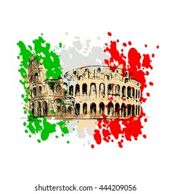 Colored sketch of the Roman Colosseum. Vector illustration