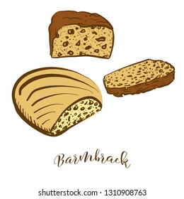 Colored sketches of Barmbrack bread. Vector drawing of Yeast bread food, usually known in Ireland. Colored Bread illustration series.