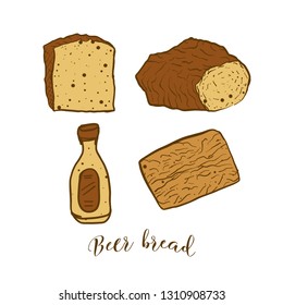 Colored sketches of Beer bread bread. Vector drawing of yeast bread food, usually known in Europe, USA. Colored Bread illustration series.