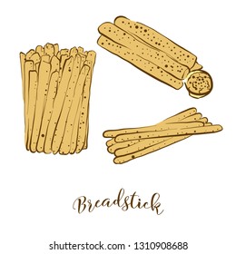 Colored sketches Breadstick bread  Vector drawing Dry bread food  usually known in Italy  Colored Bread illustration series 