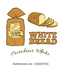 Colored sketches of Canadian White bread. Vector drawing of White food, usually known in Canada. Colored Bread illustration series.