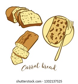 Colored sketches of Carrot bread bread. Vector drawing of Leavened food, usually known in Ireland. Colored Bread illustration series.