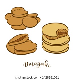 Colored sketches of Dorayaki bread. Vector drawing of Pancake food, usually known in Japan. Colored Bread illustration series.