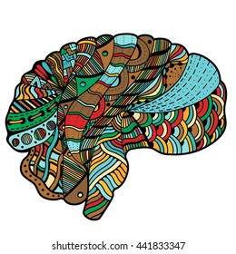 Colored Sketchy Human Brain doodle decorative curves outline ornamental seamless pattern