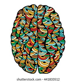 Colored Sketchy Human Brain doodle decorative curves outline ornamental seamless pattern
