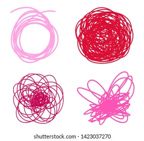 Colored sketchy shapes on white. Scribble colorful backgrounds with array of lines. Chaotic textures. Line art creation