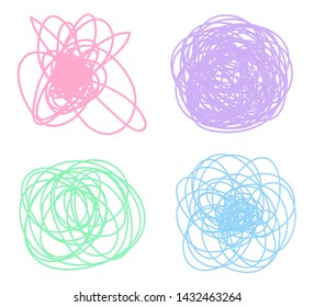 Colored sketchy shapes on white. Scribble colorful backgrounds with array of lines. Chaotic textures. Line art creation