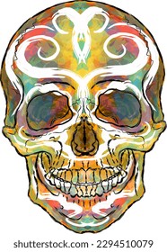 Colored skull with patterns. Element for design