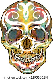 Colored skull with patterns. Element for design	
